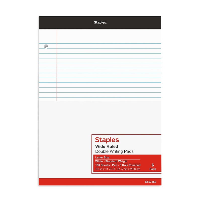 STAPLES Notepads 85 x 1175inch Wide Ruled White 100 Sheet Pad ST57350VS  Two Packs of 6 Pads Total - Image 4