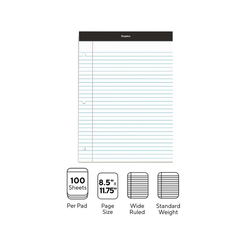 STAPLES Notepads 85 x 1175inch Wide Ruled White 100 Sheet Pad ST57350VS  Two Packs of 6 Pads Total - Image 3