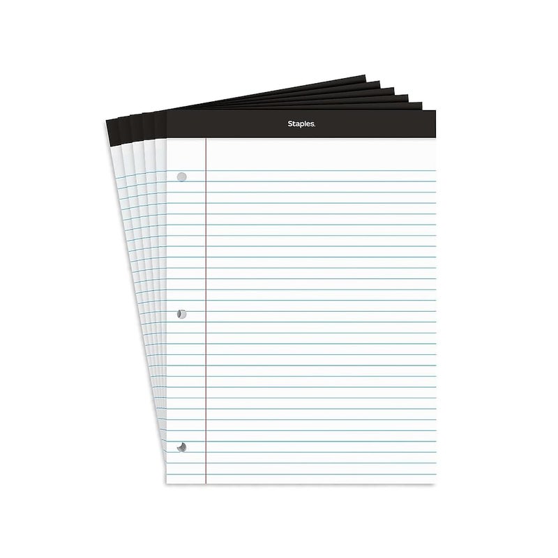 STAPLES Notepads 85 x 1175inch Wide Ruled White 100 Sheet Pad ST57350VS  Two Packs of 6 Pads Total - Image 1