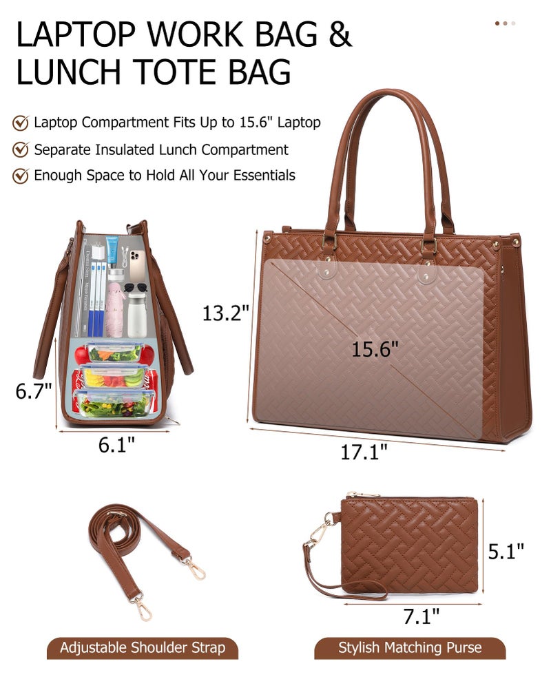 BAVERGE Lunch Tote Bag for Women, Vegan Leather 15.6â€ Laptop Bag with Insulated Compartment Quilted Purse for Work Teacher Nurse - Image 3