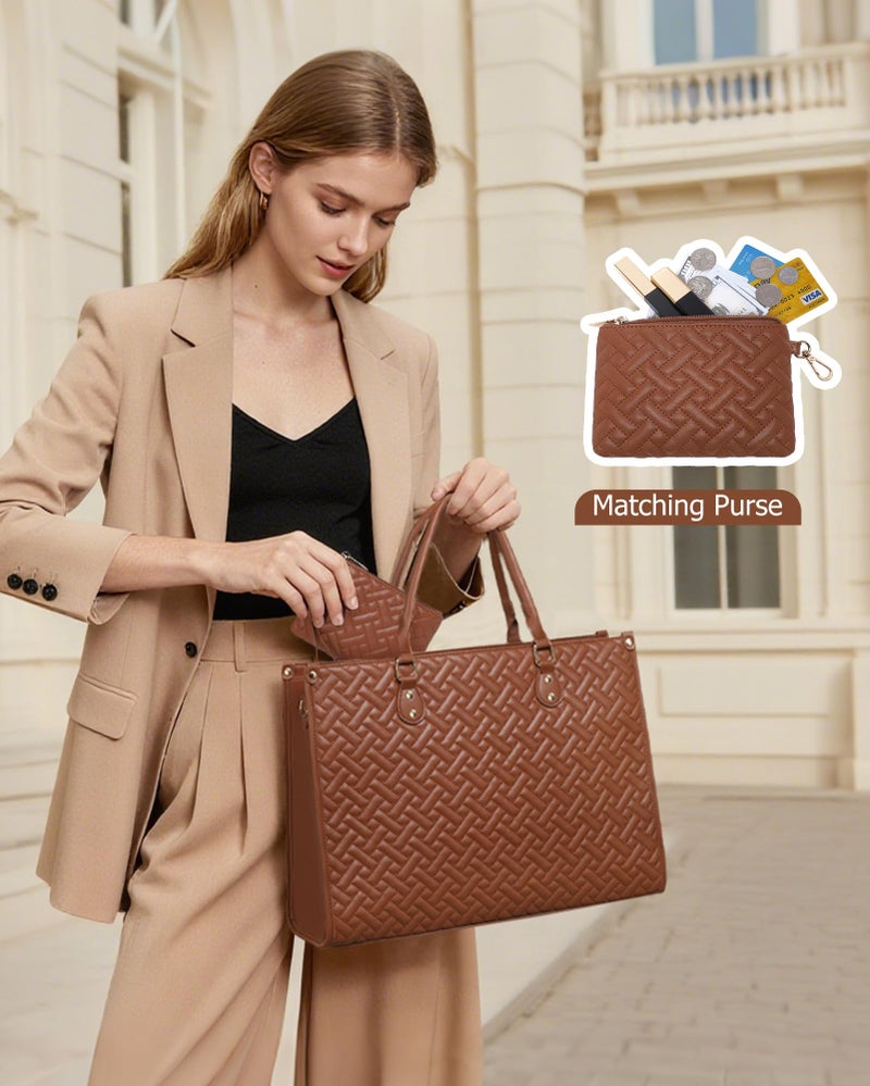BAVERGE Lunch Tote Bag for Women, Vegan Leather 15.6â€ Laptop Bag with Insulated Compartment Quilted Purse for Work Teacher Nurse - Image 2
