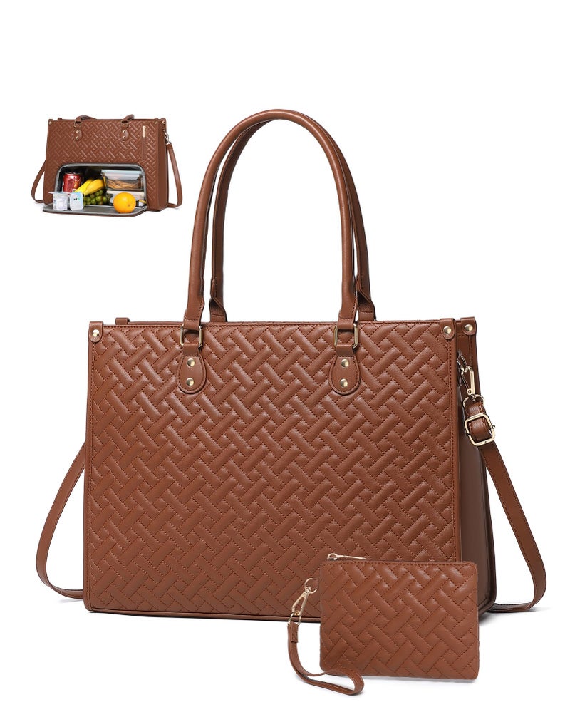 BAVERGE Lunch Tote Bag for Women, Vegan Leather 15.6â€ Laptop Bag with Insulated Compartment Quilted Purse for Work Teacher Nurse - Image 1