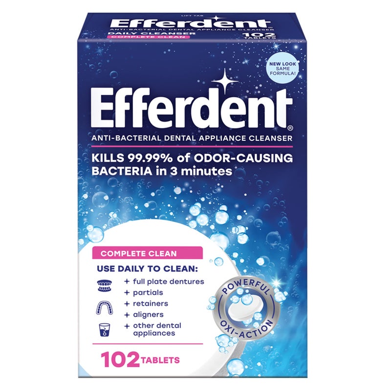 Efferdent Efferdent Retainer Cleaning Tablets Denture Cleanser Tablets for Dental Appliances Complete Clean 102 Tablets