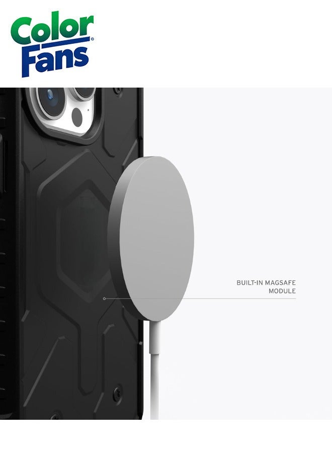 Color Fans Apple iPhone 15 Pro Max Case 6.7" Pathfinder Built-in Magnet Compatible with Magnet Charging Slim Lightweight Shockproof Dropproof Rugged Protective Cover - Black  - Image 3