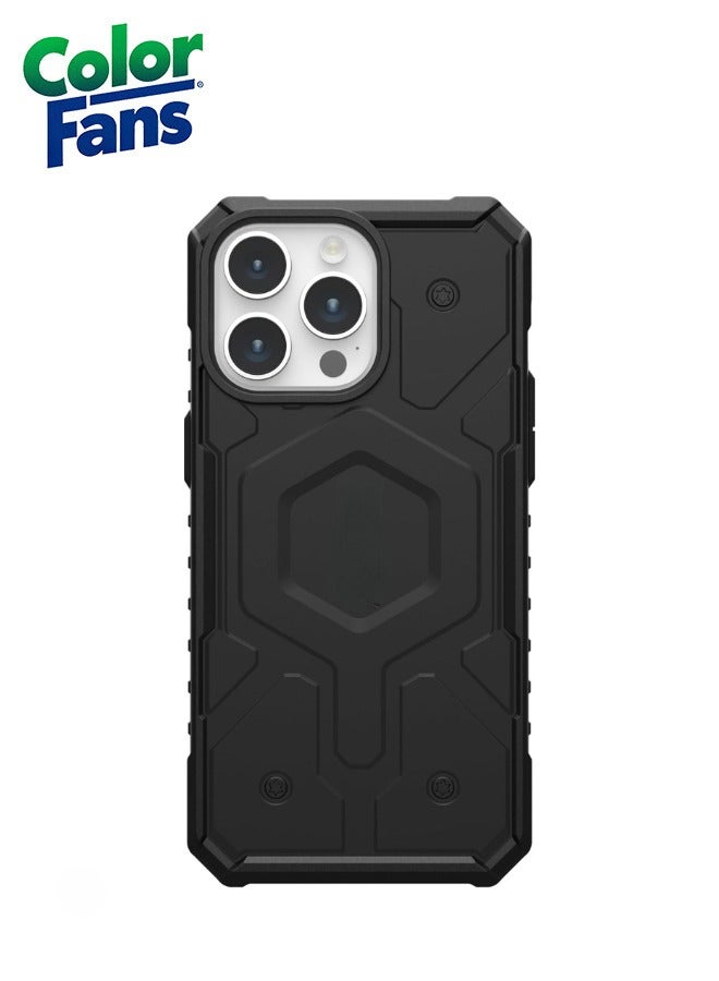Color Fans Apple iPhone 15 Pro Max Case 6.7" Pathfinder Built-in Magnet Compatible with Magnet Charging Slim Lightweight Shockproof Dropproof Rugged Protective Cover - Black  - Image 5