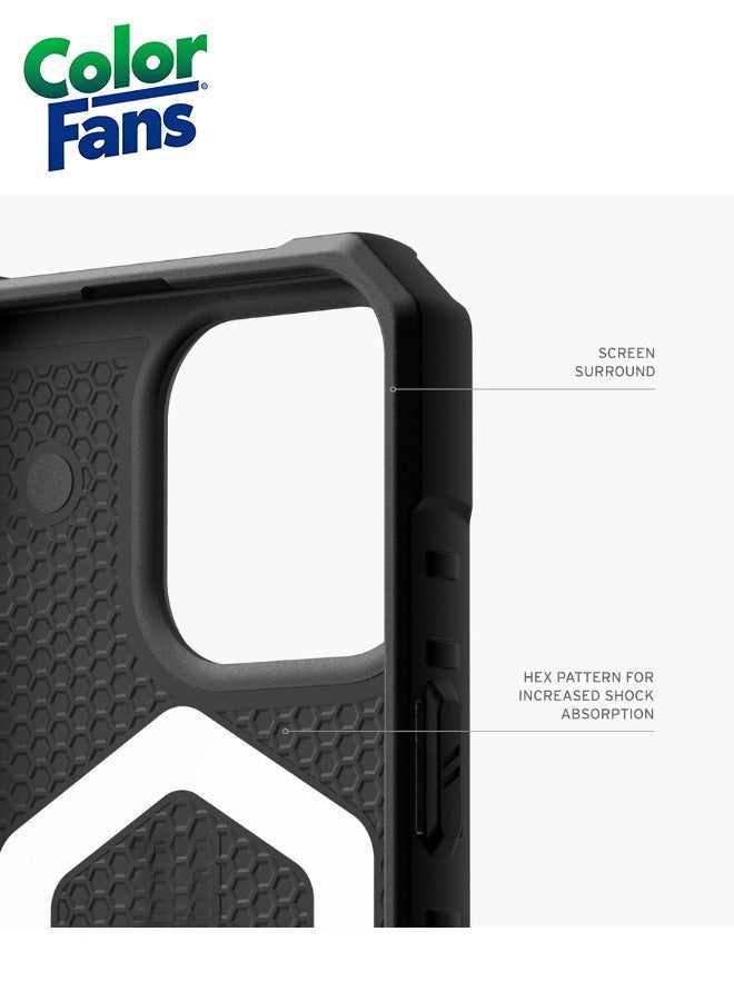 Color Fans Apple iPhone 15 Pro Max Case 6.7" Pathfinder Built-in Magnet Compatible with Magnet Charging Slim Lightweight Shockproof Dropproof Rugged Protective Cover - Black  - Image 4