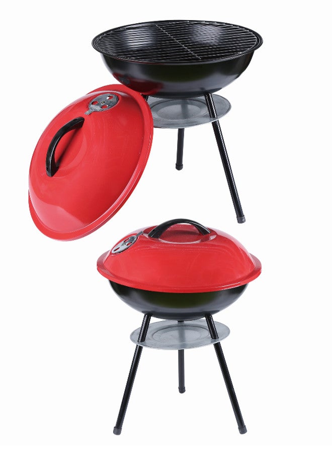 Portable Outdoor Barbecue Charcoal Grill With Air Control & Two Durable Wheels For Easy Transport Black/Red - Image 2