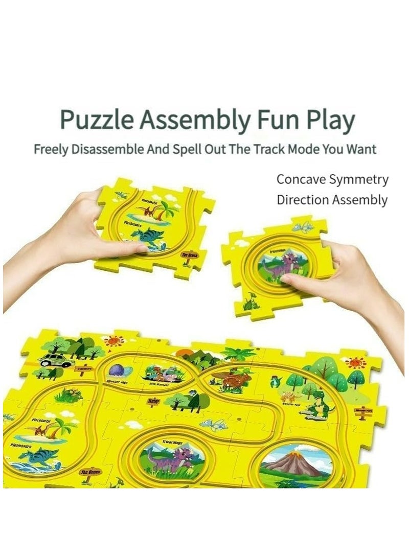 Altheqa Puzzle Track Car Play Set, Plastic Floor Puzzles for Kids With Vehicles, Railcar Puzzle, Car Tracks for Toddlers, Educational Montessori Car Toys - Image 4