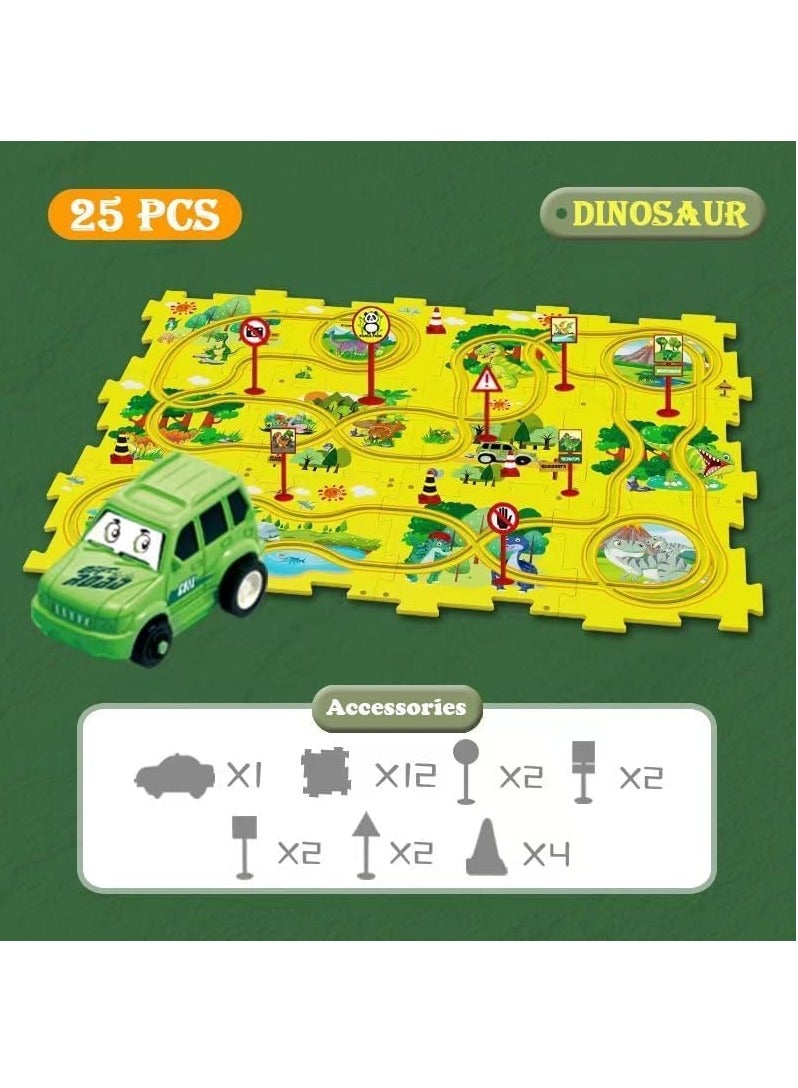 Altheqa Puzzle Track Car Play Set, Plastic Floor Puzzles for Kids With Vehicles, Railcar Puzzle, Car Tracks for Toddlers, Educational Montessori Car Toys - Image 3