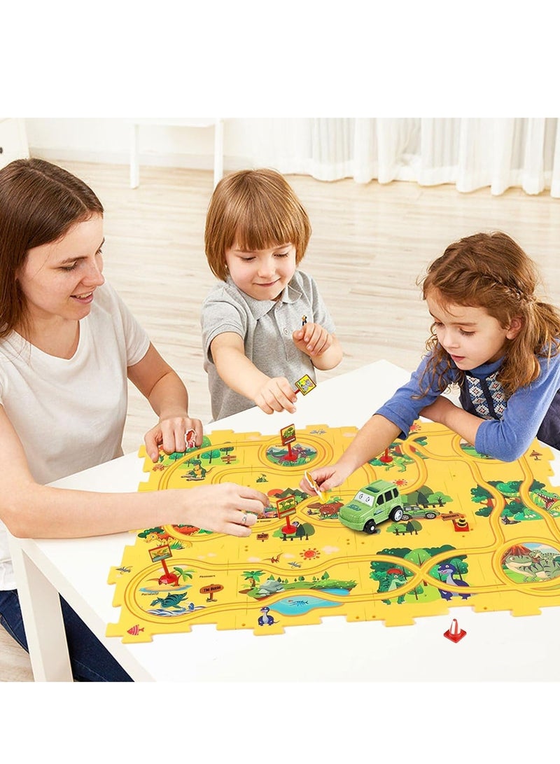 Altheqa Puzzle Track Car Play Set, Plastic Floor Puzzles for Kids With Vehicles, Railcar Puzzle, Car Tracks for Toddlers, Educational Montessori Car Toys - Image 5