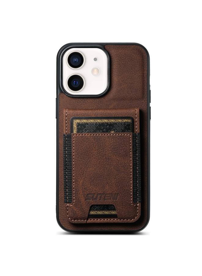 Suteni Case For iPhone 12 / 12 Pro H03 Litchi Leather Card Bag Stand Back Phone Case - Image 1