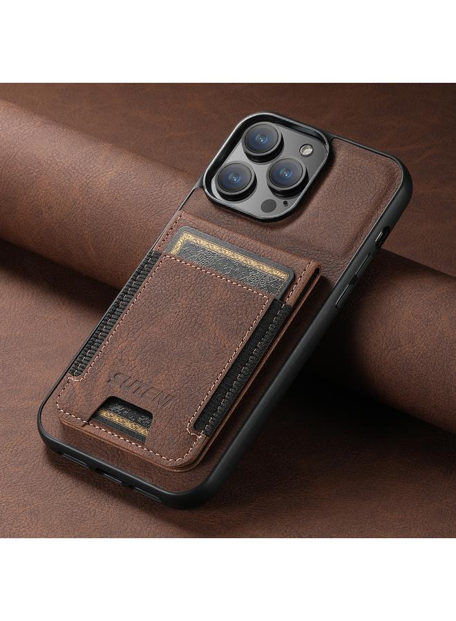 Suteni Case For iPhone 12 / 12 Pro H03 Litchi Leather Card Bag Stand Back Phone Case - Image 2