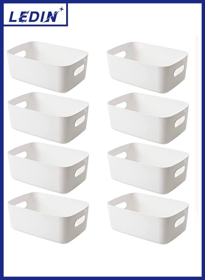 ليدين سلة تخزين صغيرة، منظم خزانة سلة تخزين متينة، عبوة من 8 قطع (أبيض) - Image 1
