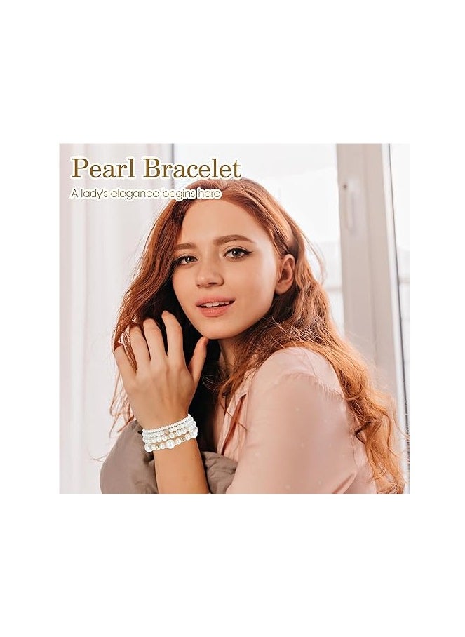 Goolsky 4pcs White Faux Pearls Beads Beaded Bracelet Set Elegant Handmade Hand String Jewelry Accessory  - Image 5
