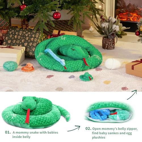 MorisMos Giant Snake Stuffed Animal Mommy with Babies & Eggs,Realistic Stuffed Snake Plush Toys for Kid Girl Boy 3 5 7 8 12,Long Green Boa Constrictor Anaconda Toys,Python Gift for Halloween Christmas - Image 4