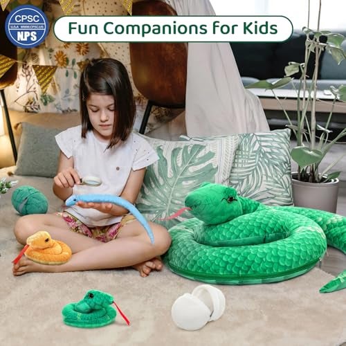 MorisMos Giant Snake Stuffed Animal Mommy with Babies & Eggs,Realistic Stuffed Snake Plush Toys for Kid Girl Boy 3 5 7 8 12,Long Green Boa Constrictor Anaconda Toys,Python Gift for Halloween Christmas - Image 5