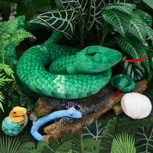 MorisMos Giant Snake Stuffed Animal Mommy with Babies & Eggs,Realistic Stuffed Snake Plush Toys for Kid Girl Boy 3 5 7 8 12,Long Green Boa Constrictor Anaconda Toys,Python Gift for Halloween Christmas - Image 2