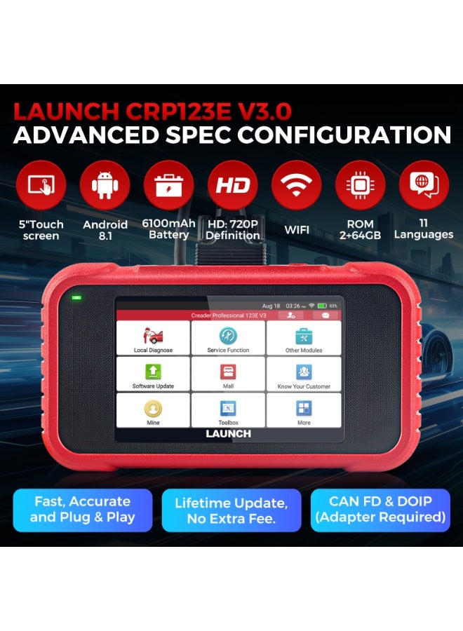 Launch CRP123E V2.0 OBD2 Scanner, Lifetime F-Ree WiFi Update Scan Tool, 4 Systems Scanner with 7 Reset,Oil/EPB/SAS/BMS/Throttle/DPF Reset/ABS Bleeding - Image 2