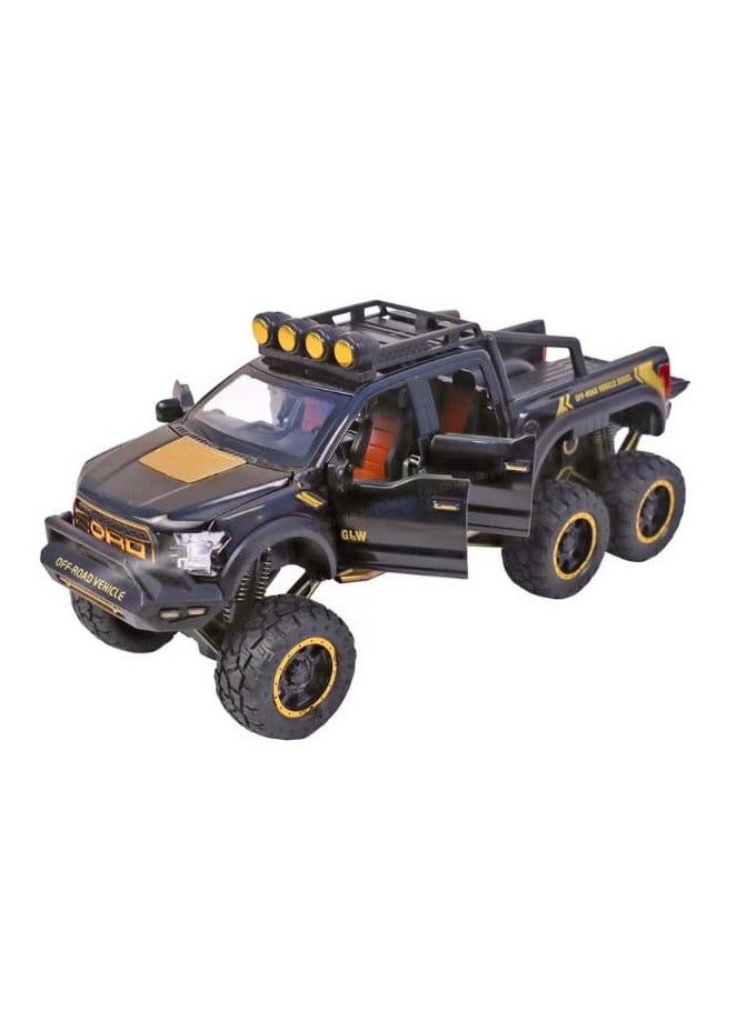 1:24 Scale Ford Raptor F150 Diecast Car Model, Zinc Alloy Pull Back Toy Car with Sound and Light, Openable Doors for Kids and Adults (Black) - Image 1