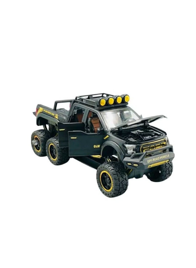 1:24 Scale Ford Raptor F150 Diecast Car Model, Zinc Alloy Pull Back Toy Car with Sound and Light, Openable Doors for Kids and Adults (Black) - Image 3