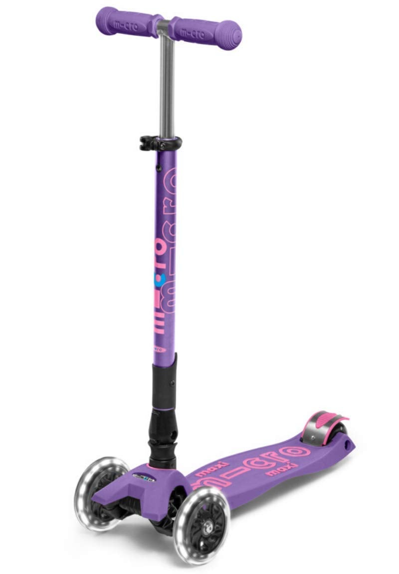 Micro Kickboard - Maxi Deluxe Foldable LED - Three Wheeled, Lean-to-Steer, Fold-to-Carry Swiss-Designed Micro Scooter for Kids with Motion-Activated Light-Up Wheels for Ages 5-12 (Purple) - Image 1