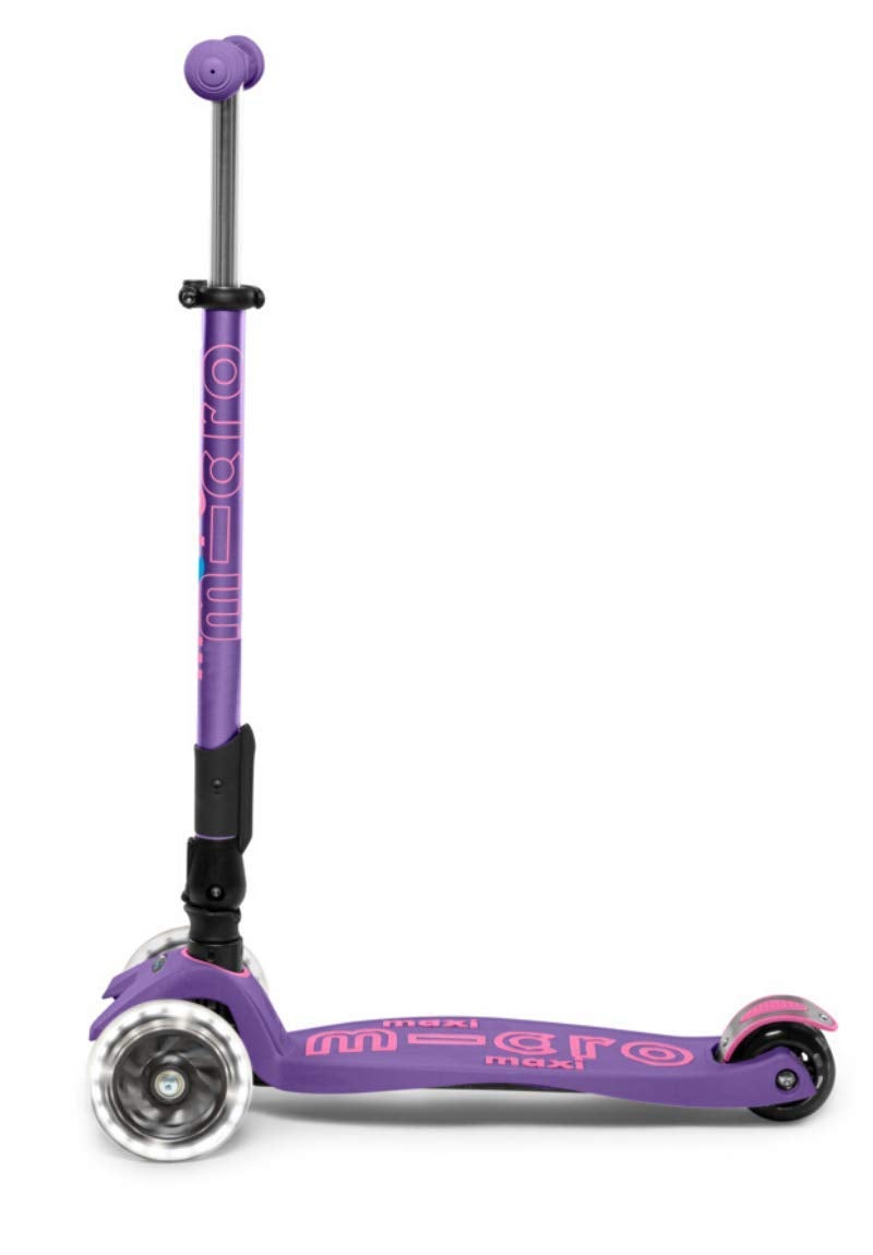 Micro Kickboard - Maxi Deluxe Foldable LED - Three Wheeled, Lean-to-Steer, Fold-to-Carry Swiss-Designed Micro Scooter for Kids with Motion-Activated Light-Up Wheels for Ages 5-12 (Purple) - Image 3
