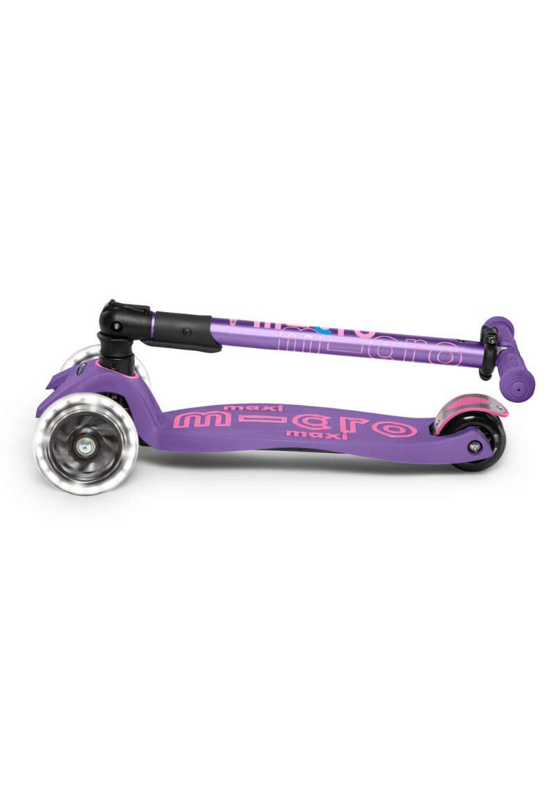 Micro Kickboard - Maxi Deluxe Foldable LED - Three Wheeled, Lean-to-Steer, Fold-to-Carry Swiss-Designed Micro Scooter for Kids with Motion-Activated Light-Up Wheels for Ages 5-12 (Purple) - Image 4