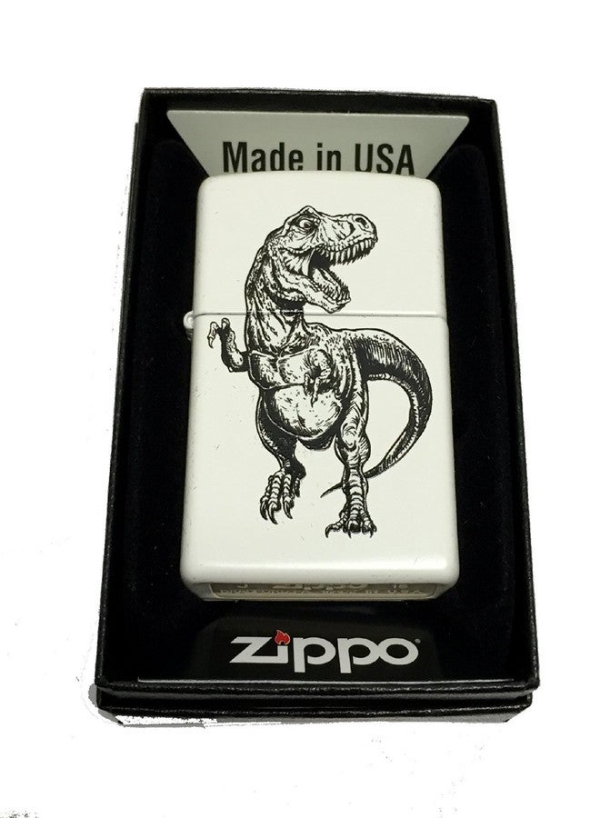 Zippo Custom Lighter - TREX T-REX Tyrannosaurus Illustrated Dinosaur - Regular White Matte