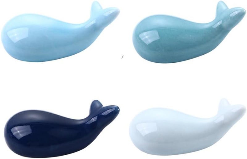 Vctitil Store حامل عيدان تناول الطعام على شكل حوت سيراميك 4 قطع، تصميم كرتوني إبداعي، حامل ملعقة وشوكة وسكين، ديكور طاولة، تزيين طاولة المطبخ (متعدد) - Image 1