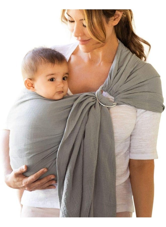 Moby Ring Sling | Versatile Support Wrap for Mothers, Fathers, and Caregivers | Baby Wrap and Carrier for Newborns, Infants, and Toddlers | Holder Can Carry Babies up to 33 lbs | Pewter - Image 1