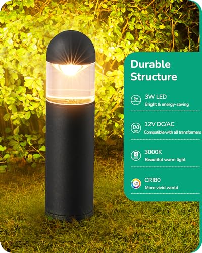 EDISHINE Low Voltage Landscape Lighting, 12V 3W 3000K Warm White, Electric Outdoor Bollard Lights with Connectors, Waterproof LED Pathway Driveway Walkway Lights Wired for Yard Garden - Image 2