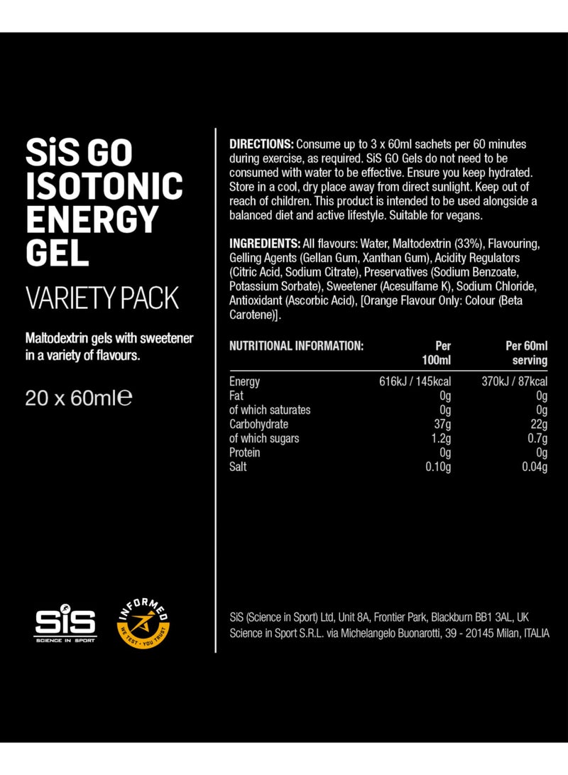 SIS GO Isotonic Energy Gels | 22g Carbohydrates | Low Sugar | Easily Digestible | Gluten Free | No Water Needed | Running Gels | Variety Pack | 20 Pack - Image 5