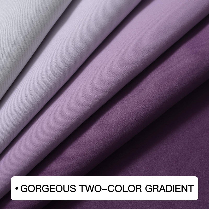 COSVIYA Grommet Ombre Room Darkening Curtains 84 inch Length 2 Panels,Purple and Grayish White Gradient Drapes Light Blocking Insulated Thermal Window Curtains for Bedroom/Living Room,52x84 inches - Image 4