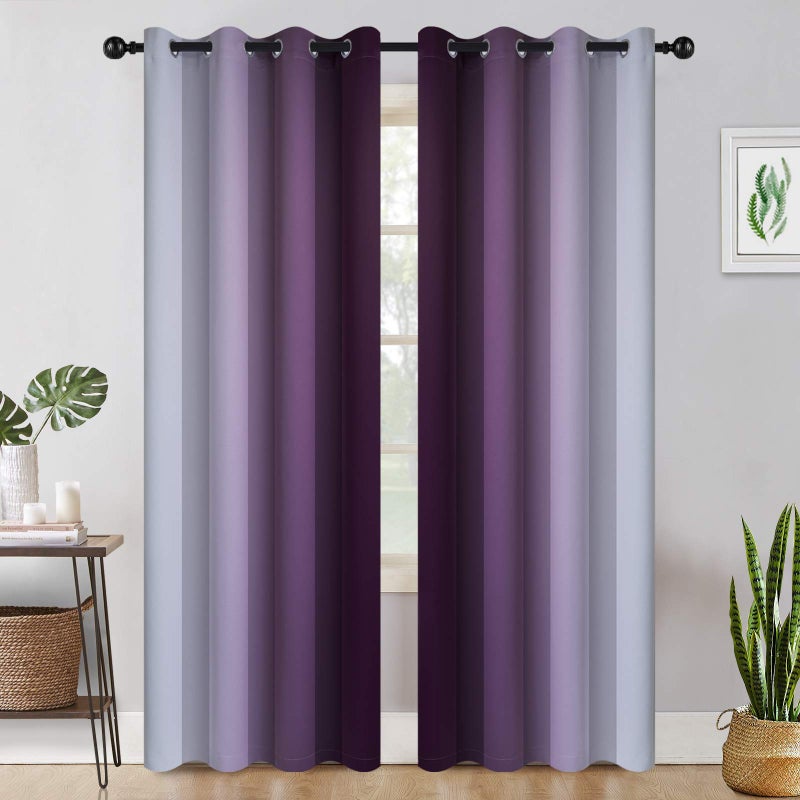 COSVIYA Grommet Ombre Room Darkening Curtains 84 inch Length 2 Panels,Purple and Grayish White Gradient Drapes Light Blocking Insulated Thermal Window Curtains for Bedroom/Living Room,52x84 inches - Image 2