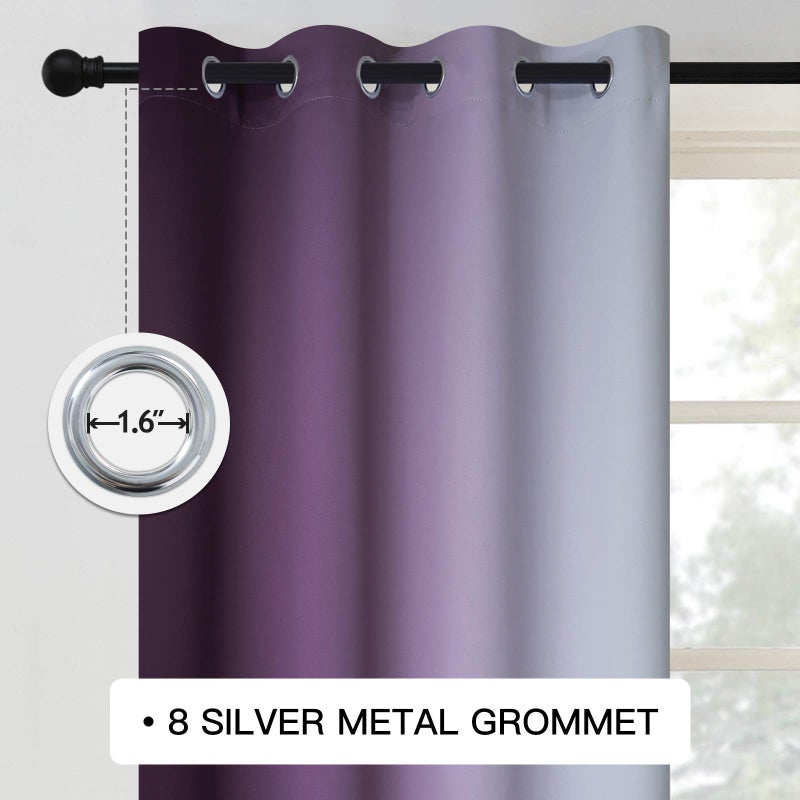 COSVIYA Grommet Ombre Room Darkening Curtains 84 inch Length 2 Panels,Purple and Grayish White Gradient Drapes Light Blocking Insulated Thermal Window Curtains for Bedroom/Living Room,52x84 inches - Image 3