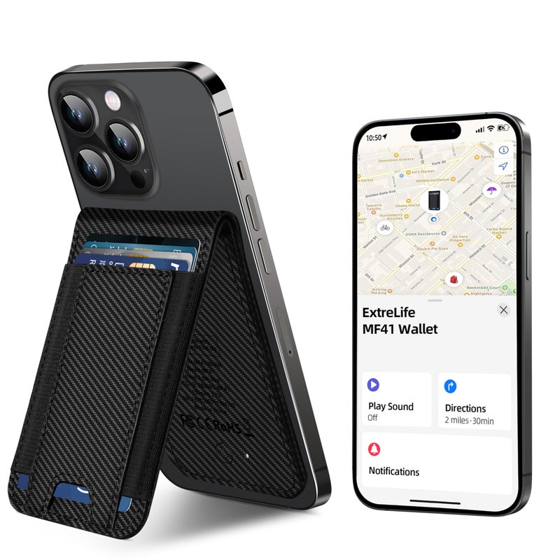 ExtreLife MagSafe Wallet Work with Apple Find My Magnetic Phone Wallet Stand for iPhone 171615141312 Series 8 Card Holder RFID Blocking Rechargeable Carbon Fiber Black - Image 2