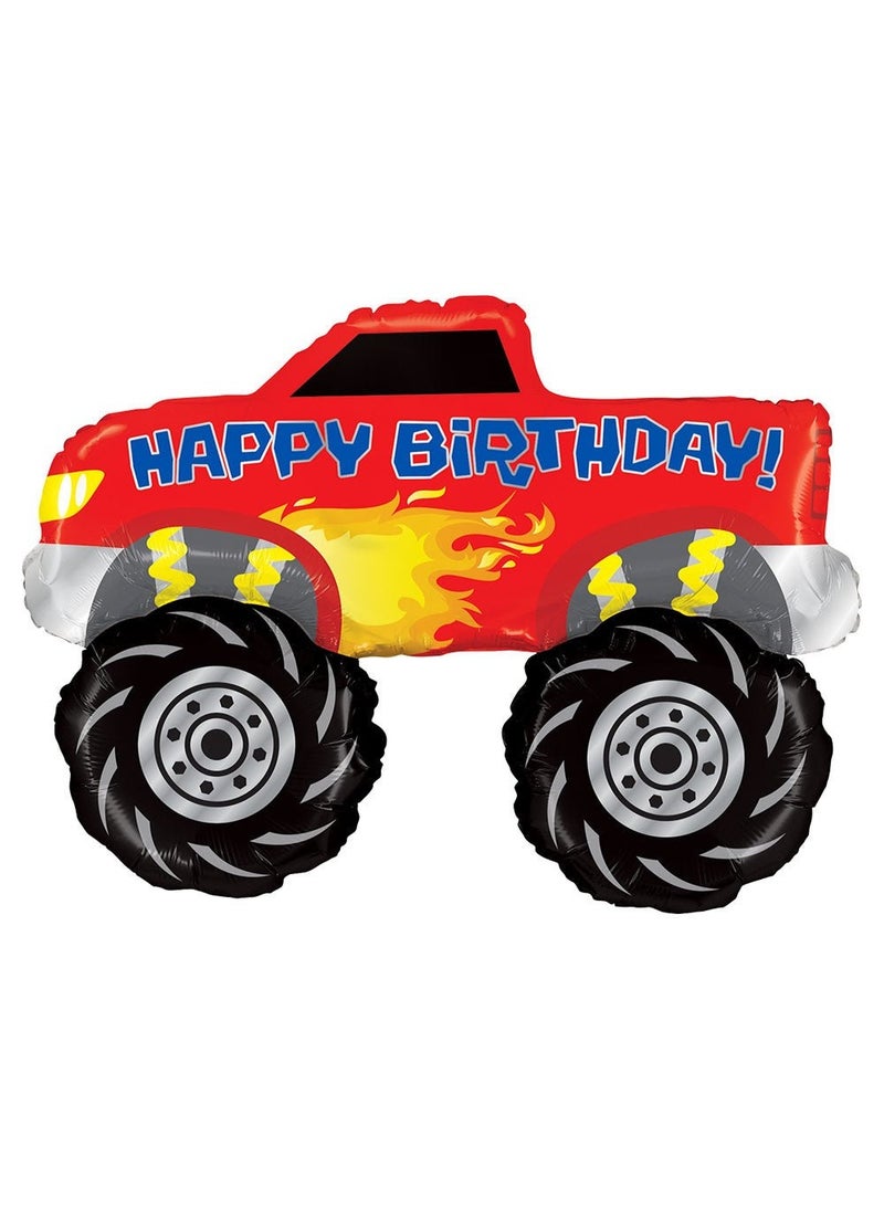بالون عيد ميلاد سعيد شاحنة الوحش من رقائق الألومنيوم باللون الأحمر 102 سم