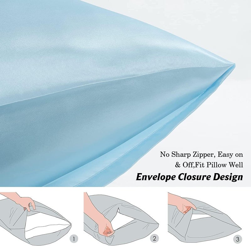 Rylan Pillow Cover RYLAN Satin Silk Pillow Cover for Hair and Skin 2 Piece with 3 Piece |Silk Pillow Covers with Envelope Closure end Design|Silk Pillow Cases 600 TC (Sky Blue) - Image 4
