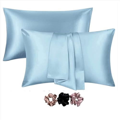 Rylan Pillow Cover RYLAN Satin Silk Pillow Cover for Hair and Skin 2 Piece with 3 Piece |Silk Pillow Covers with Envelope Closure end Design|Silk Pillow Cases 600 TC (Sky Blue) - Image 1