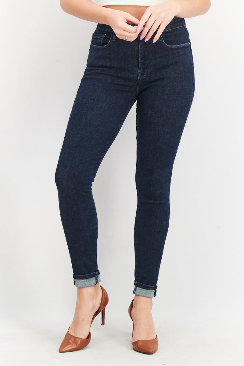 FRAME Women Skinny Fit Dark Washed Stretchable Denim Jeans, Navy - Image 1