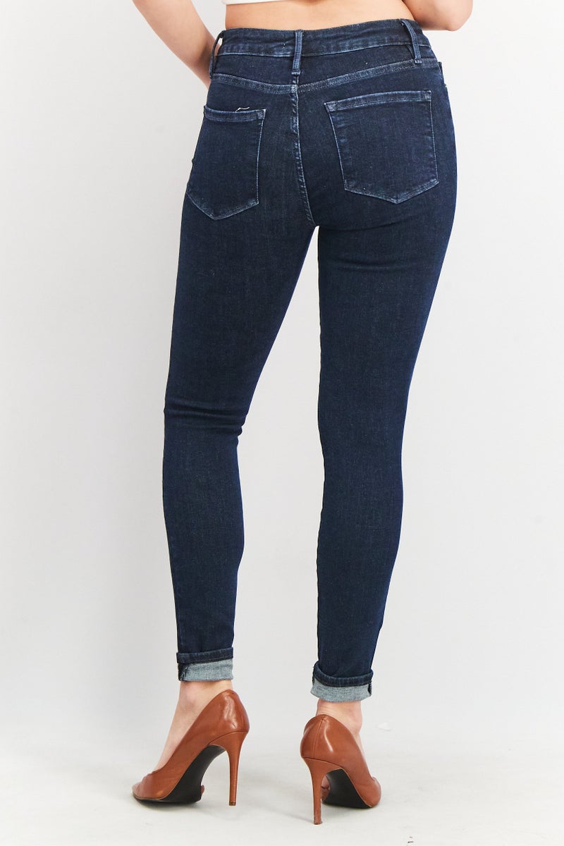 FRAME Women Skinny Fit Dark Washed Stretchable Denim Jeans, Navy - Image 2