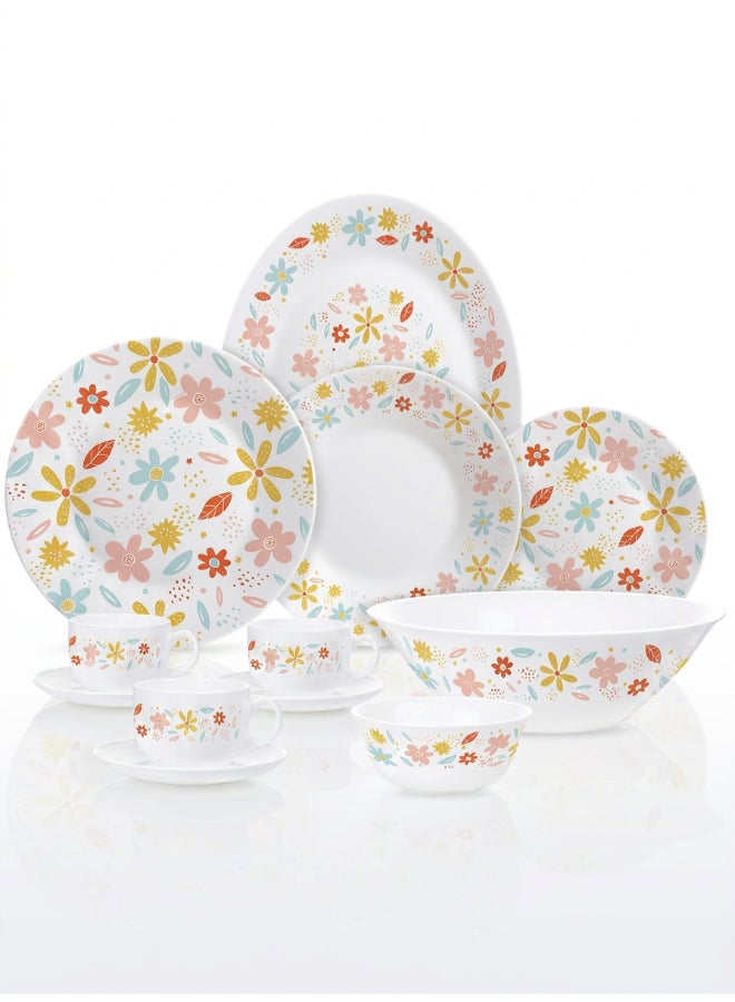 arcopal Luminarc Essense Arcopal Harlowe 38 Piece Dinner Set includes 6 x 26cm Dinner Plates, 6 x 21.5cm Soup Plates, 6 x 19.6cm Dessert Plates, 6 x 12cm Bowls, 1x 21cm Salad Bowl, 1 x 33cm Oval Platter,   6 x 22cl Cup, 6 x 14cm Saucer, Tempered High Qualtiy Glass, Chip resistant, Microwave Safe - Image 1