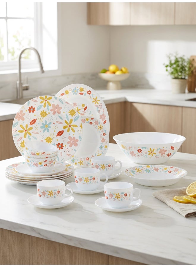 arcopal Luminarc Essense Arcopal Harlowe 38 Piece Dinner Set includes 6 x 26cm Dinner Plates, 6 x 21.5cm Soup Plates, 6 x 19.6cm Dessert Plates, 6 x 12cm Bowls, 1x 21cm Salad Bowl, 1 x 33cm Oval Platter,   6 x 22cl Cup, 6 x 14cm Saucer, Tempered High Qualtiy Glass, Chip resistant, Microwave Safe - Image 2