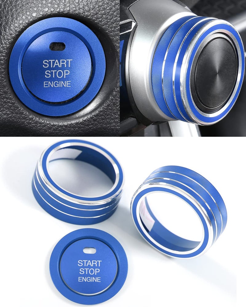 YAKANEY 4 PCS for RAV4 AC Climate Control Knob Rings, Engine Start Cover, Center Console Air Conditioner Switch Button Knob Tims for RAV-4 2019-2025 Interior Conditioning Accessories- Blue - Image 1