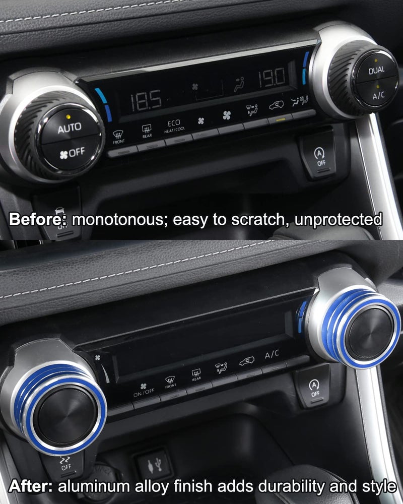 YAKANEY 4 PCS for RAV4 AC Climate Control Knob Rings, Engine Start Cover, Center Console Air Conditioner Switch Button Knob Tims for RAV-4 2019-2025 Interior Conditioning Accessories- Blue - Image 5