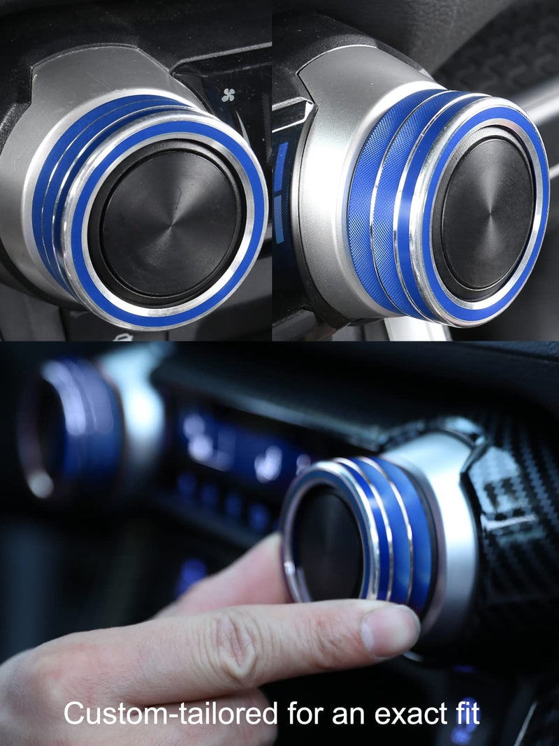 YAKANEY 4 PCS for RAV4 AC Climate Control Knob Rings, Engine Start Cover, Center Console Air Conditioner Switch Button Knob Tims for RAV-4 2019-2025 Interior Conditioning Accessories- Blue - Image 3