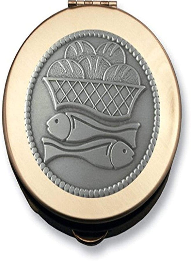 Polished Brass Loaves and Fish PYX/Keepsake Box, PYX for Holy Communion, 1 1/2 inches by 1/2 inch, by Cathedral Art (Abbey + CA Gift)
