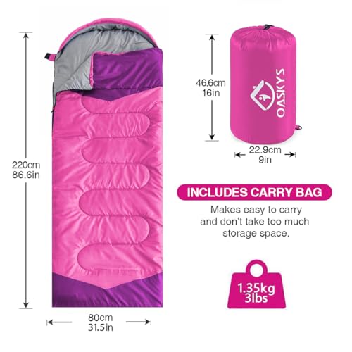 oaskys Camping Sleeping Bag - 3 Season Warm & Cool Weather - Summer Spring Fall Lightweight Waterproof for Adults Kids - Camping Gear Equipment, Traveling, and Outdoors - Image 2