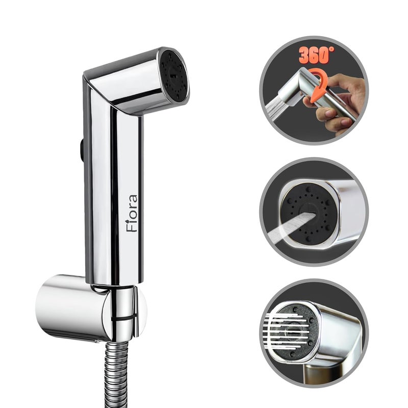FIORA Rotate 360 Degree Bathroom ABS Health Faucet with SS-304 Grade 1.5 Meter Flexible Hose Pipe and Wall Hook | Health Faucet Set for Bathroom | Water Saving | Dual Mode | Chrome Finish - Image 1