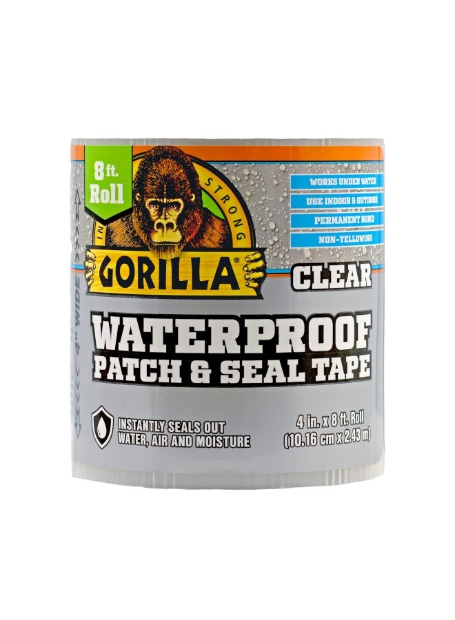 Gorilla شريط غوريلا المقاوم للماء والإصلاح، شفاف، 4" × 8' (عبوة من 1) - ختم دائم مقاوم للعوامل الجوية للتسريبات والإصلاحات - Image 1